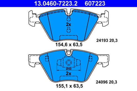ATE 13.0460-7223.2 Disc Brake Pad Set for BMW 1 Series (Selected Models) | OEM OE-Spec Replacement Pads, Sensor-Ready (No Wear Sensor), For ATE Calipers | BMW 1 E81 E82 E87 E88 F20 F21 | 13 0460 7223 2
