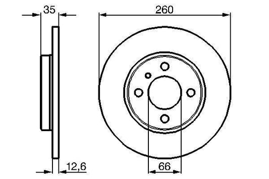 Bosch 0 986 478 029 Brake Disc/Brake Rotor for BMW 3 Series - Solid 260mm x 12.6mm, 4-Stud 4-Hole 4-Bolt - OE Spec Replacement (0986478029) - Front or Rear 260mm Rotor - Genuine Bosch
