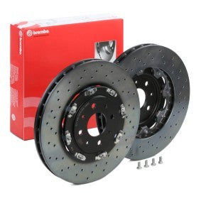 Brembo 09.B085.13 Two-Piece Floating Brake Disc Rotor for Abarth 500/595/695 - 305mm x 28mm, Drilled & Vented, Coated - Includes Bolts/Screws