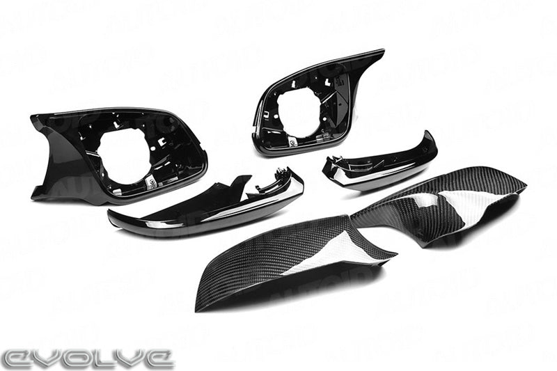TRE Pre-Preg Carbon Fibre (Carbon Fiber) Mirror Caps (Wing Mirror Covers) for BMW F-Series - 1 Series F20 F21, 2 Series F22 F23, 3 Series F30 F31 F34 F35, 4 Series F32 F33 F36, i3 I01, M2 F87 - Gloss Black Bezels