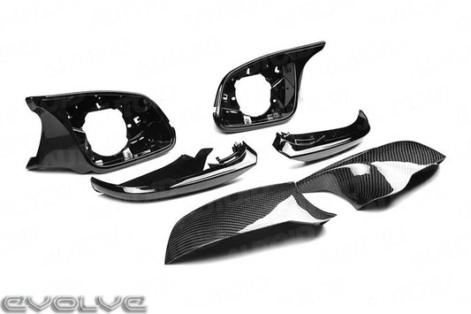 TRE Pre-Preg Carbon Fibre (Carbon Fiber) Mirror Caps (Wing Mirror Covers) for BMW F-Series - 1 Series F20 F21, 2 Series F22 F23, 3 Series F30 F31 F34 F35, 4 Series F32 F33 F36, i3 I01, M2 F87 - Gloss Black Bezels