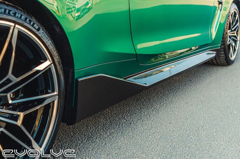 TRE Dry Prepreg Carbon Fibre/Fiber Side Skirts/Skirt Extensions for BMW M3 G80 G81 & M4 G82 G83 (G8X) – Rocker Panel Extensions, Side Splitters, Sill Blades, Side Lips | Performance Style Autoclaved OEM+ Fitment