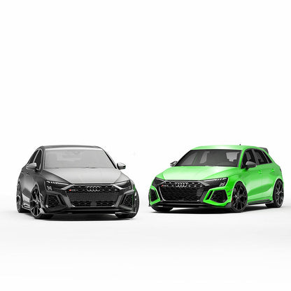 Audi RS3 8Y Carbon Fibre Front Canards, Dive Planes & Winglets – CT Design Gloss Carbon Fiber Bumper Fins Aero Blades – 2022, 2023, 2024 Sportback & Saloon Front Bumper Add-On Styling Kit | OEM+ Body Kit Upgrade