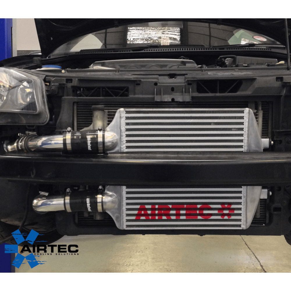 AIRTEC FMIC Front Mount Intercooler & Hard Pipe Kit + Silicone Hoses for VW Polo GTI 1.8T 9N/9N3 and SEAT Ibiza Mk4 6L 1.8 20VT (Cupra/FR) - Twin/Dual Pass 60mm Core, Seat Sport Style, Pro-Series Black, Direct-Fit Charge Cooler Upgrade