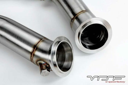 VRSF 3"/76mm Cast Catless Decat/De-Cat Downpipes (Down Pipes) for BMW S55 - M3 F80 15-18, M4 F82/F83 15-18, M2 Competition F87 18+ - Brushed SS304 V-Band High Flow Turbo Outlet Cat Delete Race Pipes