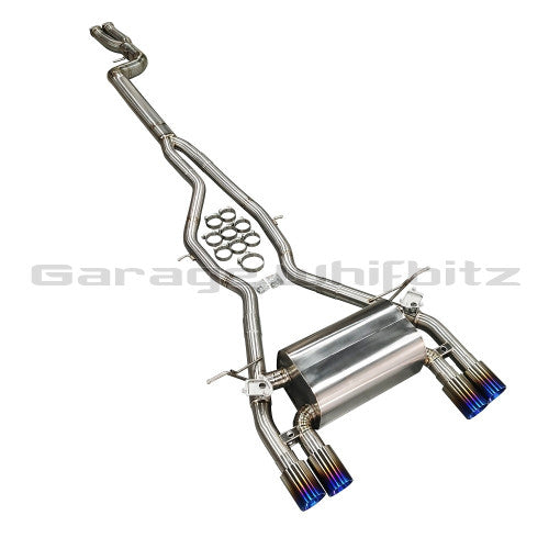 Garage Whifbitz Titanium Cat-Back/Catback Exhaust 3.5 inch Single Midpipe, Valved – BMW M3 M4 F80 F82 F83 (F8X) S55 Performance Lightweight Exhaust System