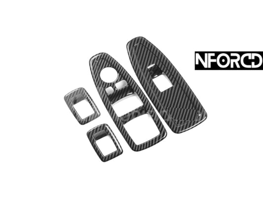 BMW 1 Series F20 F21 2011-2019 Carbon Fibre Look / Carbon Fiber Style Door Window Switch Panel Surrounds Trim Covers - Gloss Carbon Effect ABS Bezel Frames Interior Door Control Panel Overlay Upgrade Door Card Control Trim